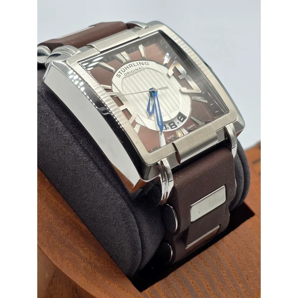 Stuhrling Original Men's Swiss Quartz 44mm Square Brown Krysterna Crystal Watch